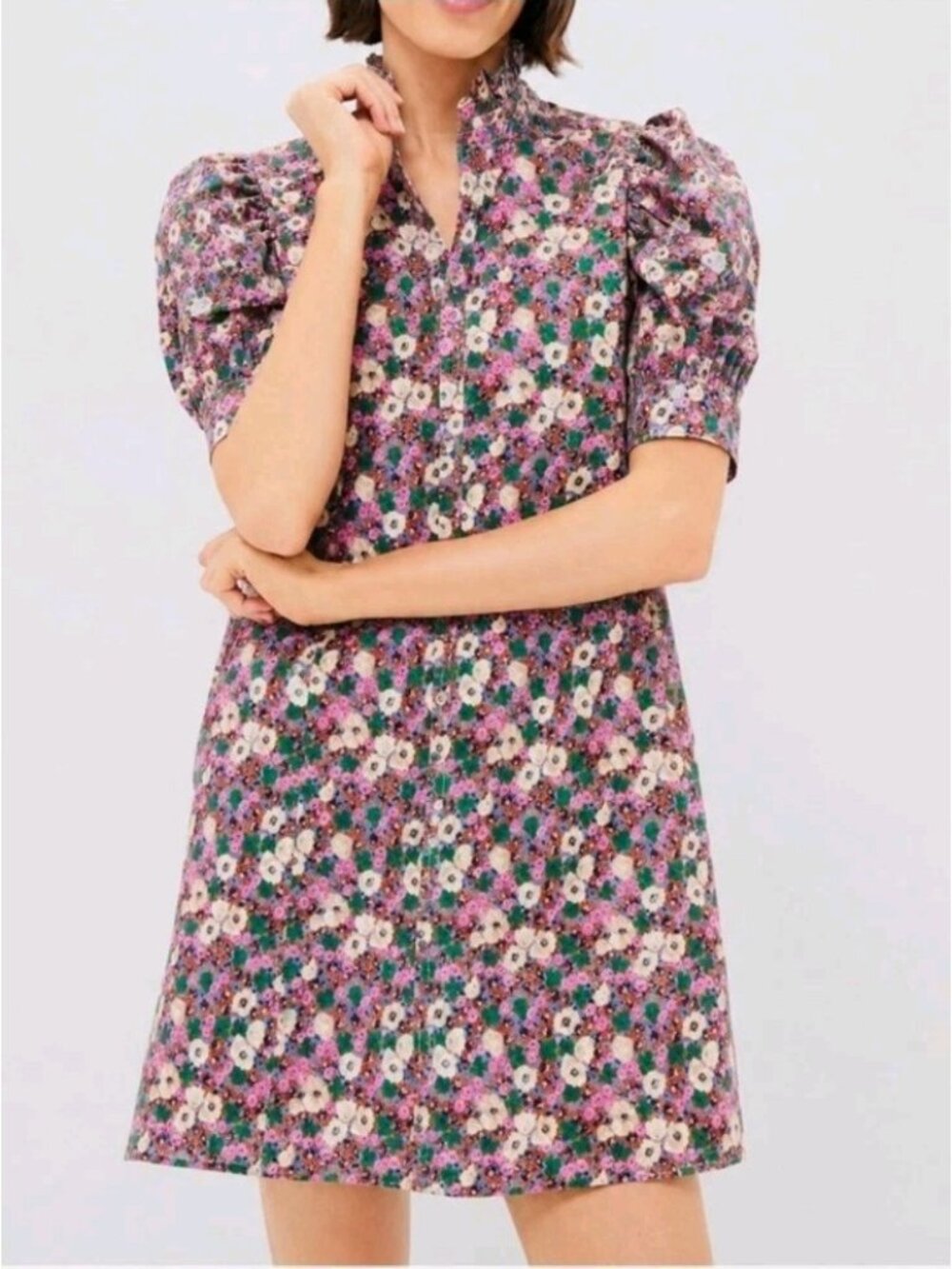 Hyacinth House Tuckernuck Louisa Floral Mini Dress XXS Puff Sleeves Button Front